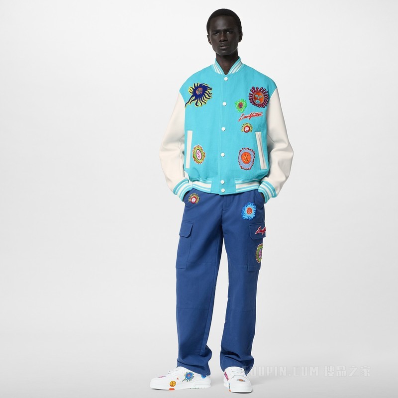 LV x YK 面孔图案刺绣棒球束腰夹克