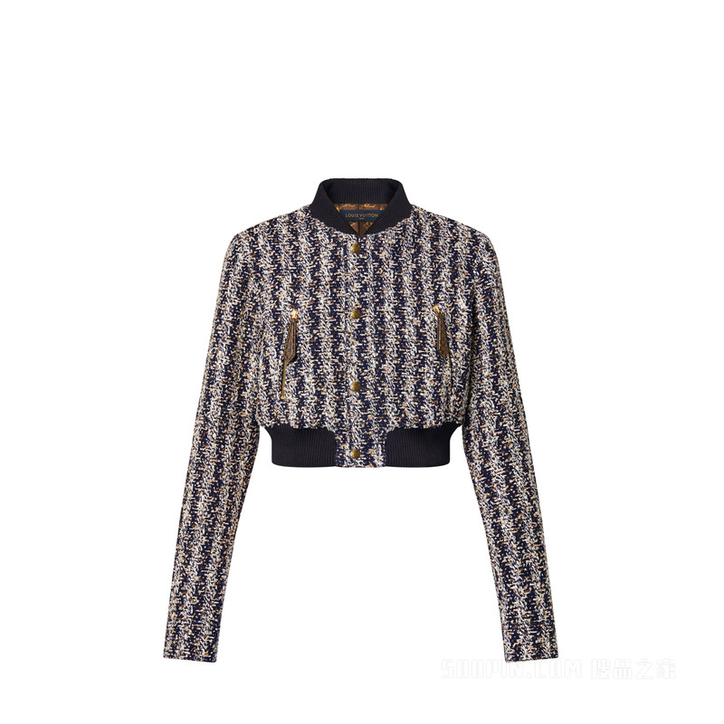 Lurex Tweed Cropped Bomber Jacket