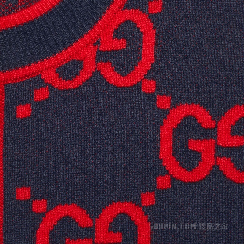 GG丝棉混纺开衫 蓝色和红色