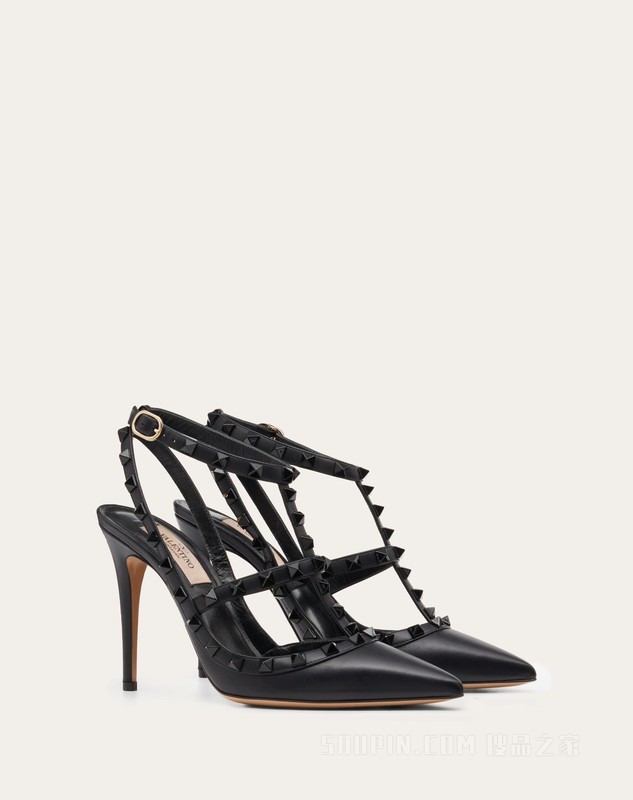 ROCKSTUD 同色铆钉系带高跟鞋（鞋跟高 10 厘米）