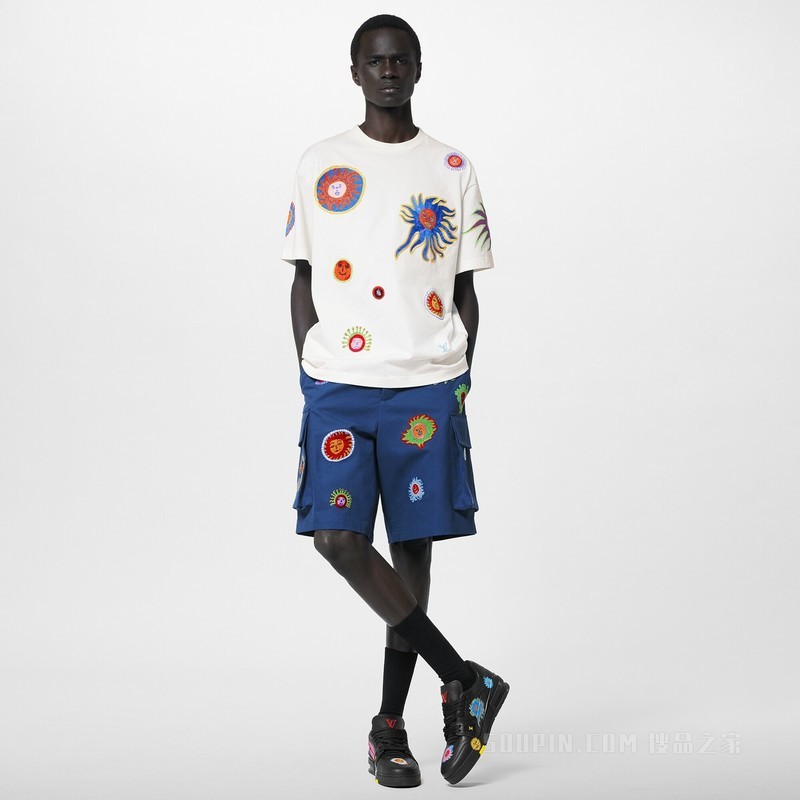 LV x YK 面孔图案刺绣 T 恤