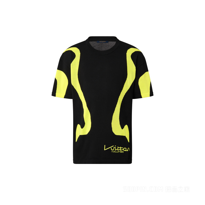 运动线条嵌花短袖圆领衫