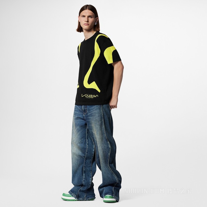 运动线条嵌花短袖圆领衫