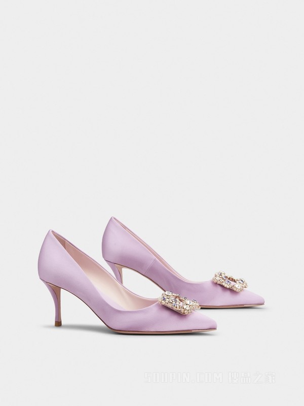 Flower Strass Buckle Pumps in Satin 紫色