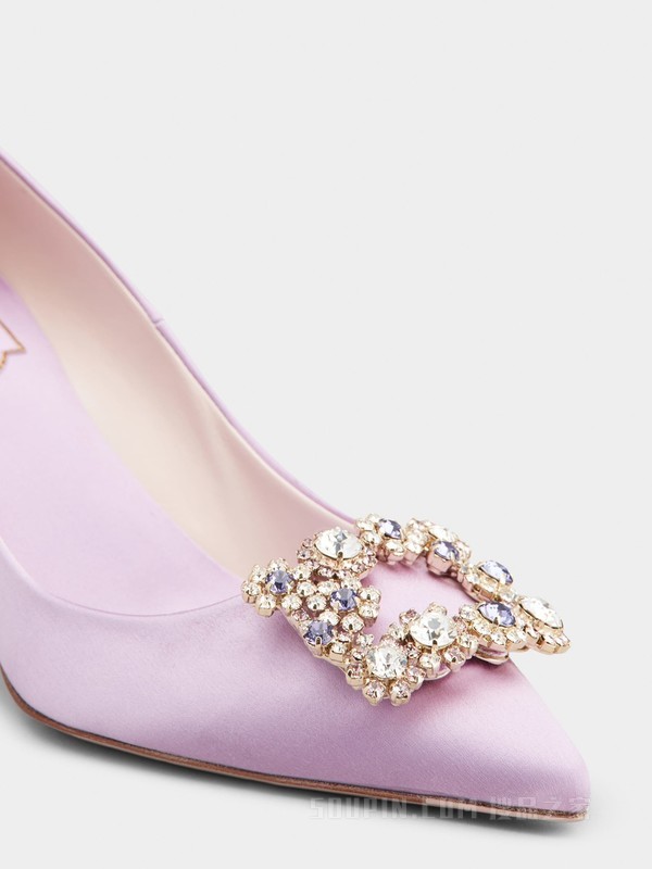 Flower Strass Buckle Pumps in Satin 紫色