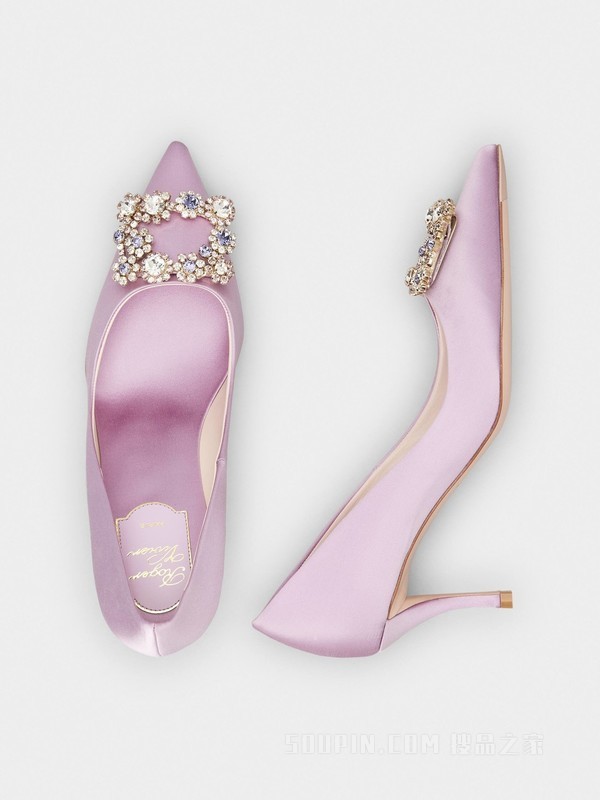 Flower Strass Buckle Pumps in Satin 紫色
