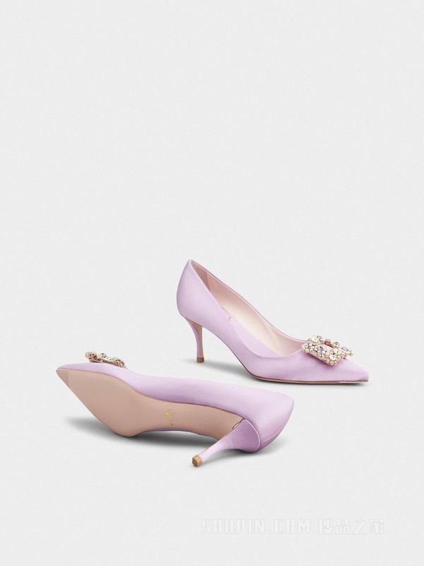 Flower Strass Buckle Pumps in Satin 紫色