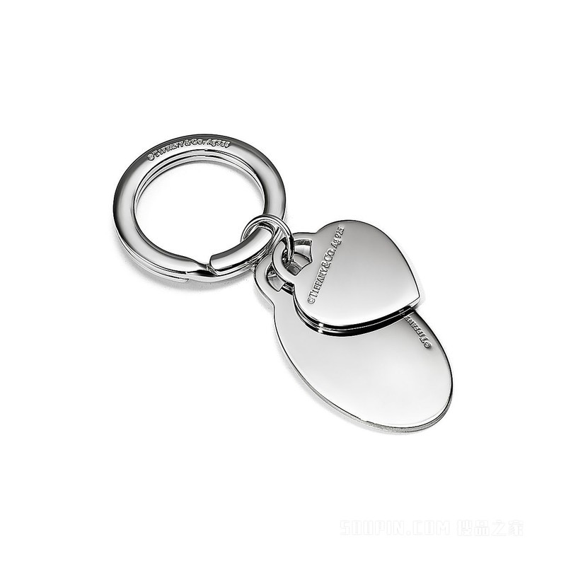 Return to Tiffany™ 系列纯银 Tiffany Blue® 蒂芙尼蓝色 Oval and Heart Tag 钥匙扣