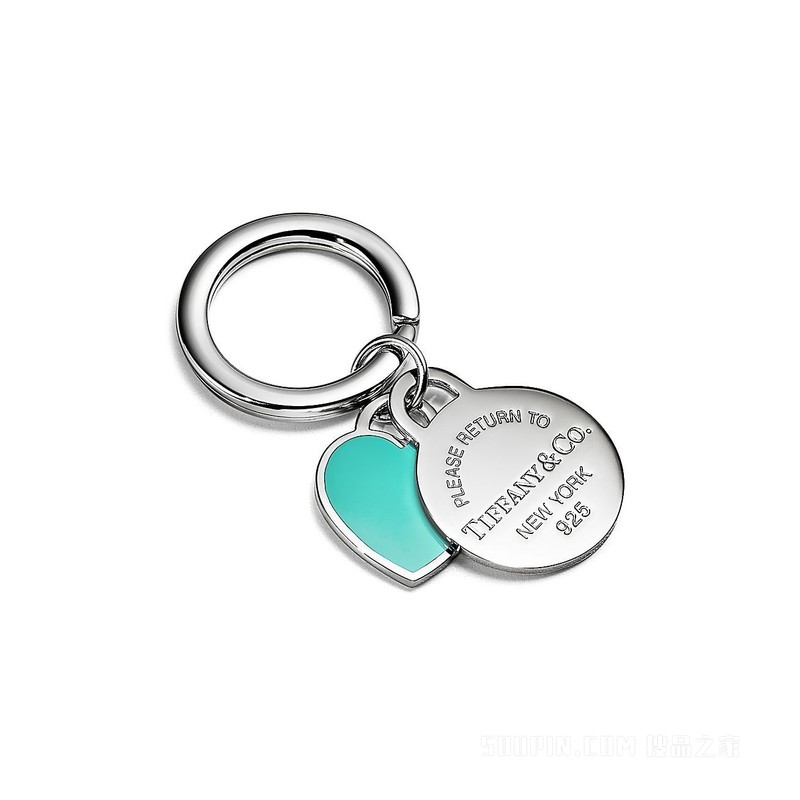 Return to Tiffany™ 系列纯银 Tiffany Blue® 蒂芙尼蓝色 Round and Heart Tag 钥匙扣