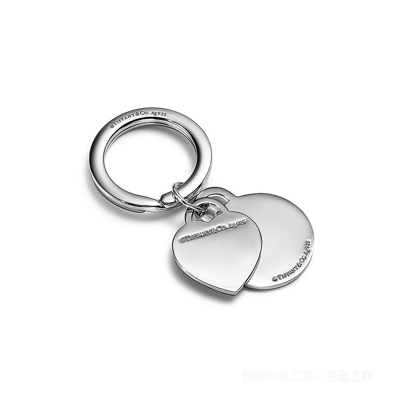 Return to Tiffany™ 系列纯银 Tiffany Blue® 蒂芙尼蓝色 Round and Heart Tag 钥匙扣