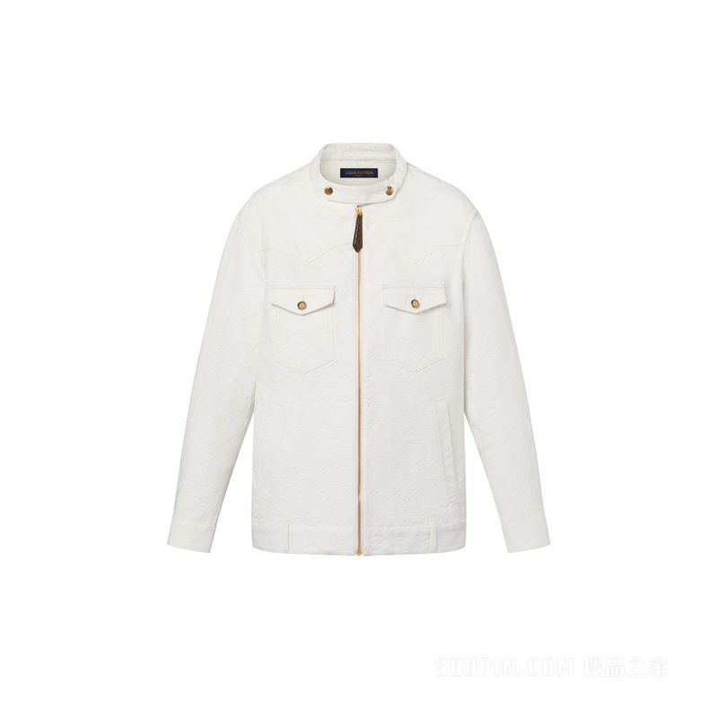 Monogram Jacquard Zip-Up Denim Jacket