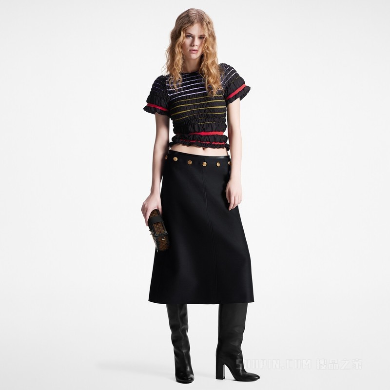 Button Waist Mikado Midi Skirt 