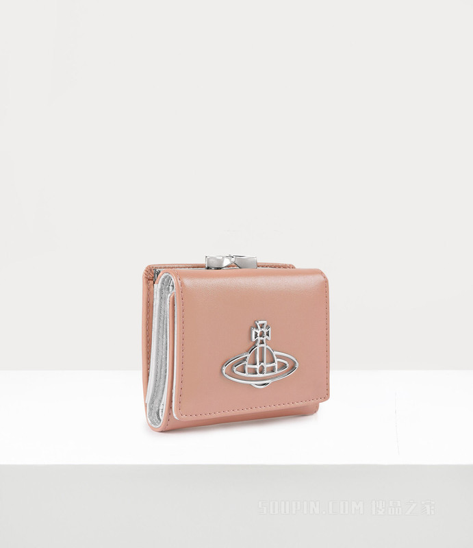Pearlised Leather Thin Line Orb Small Frame Wallet