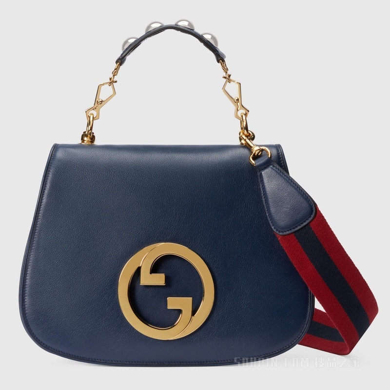 Gucci Blondie系列小号手提包 蓝色皮革