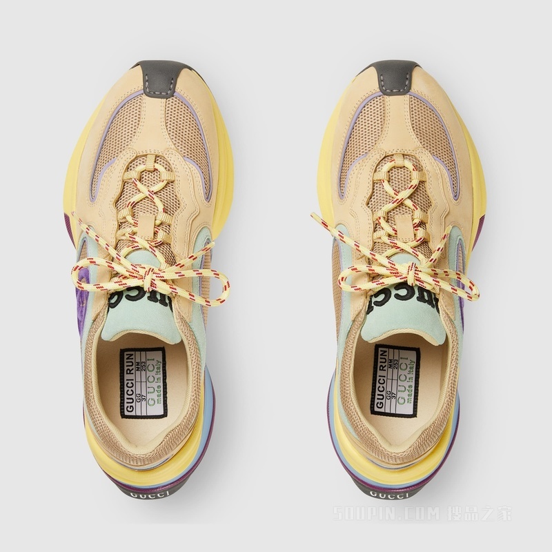Gucci Run系列女士运动鞋 黄色绒面材质