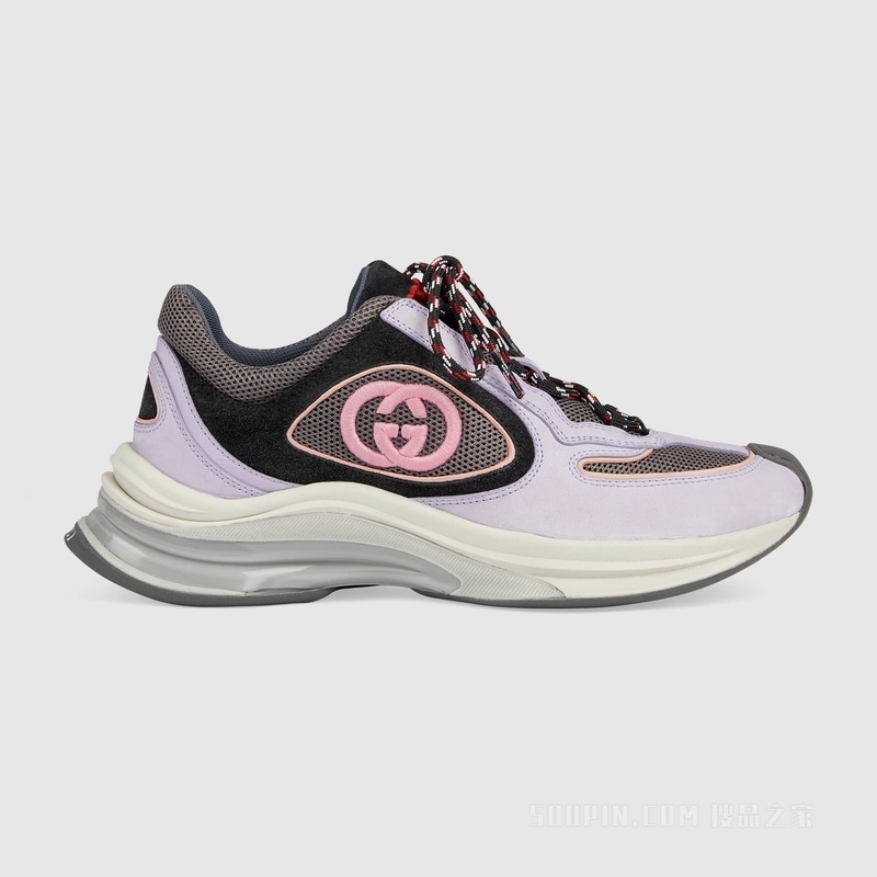 Gucci Run系列女士运动鞋 浅紫色绒面材质