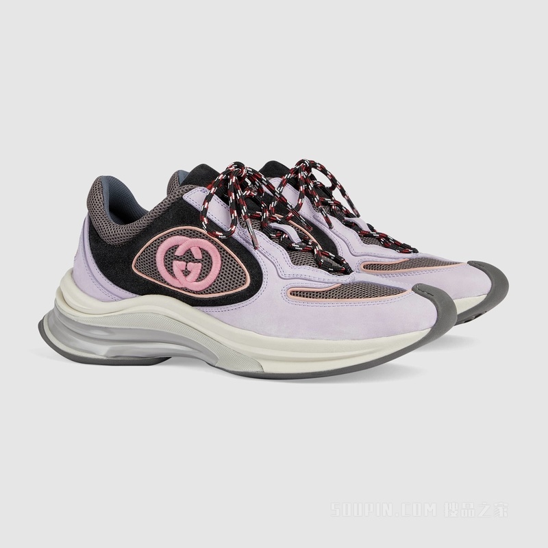 Gucci Run系列女士运动鞋 浅紫色绒面材质