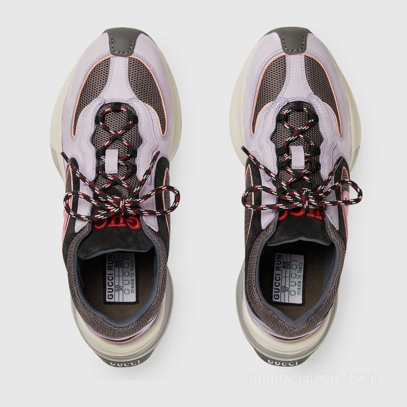 Gucci Run系列女士运动鞋 浅紫色绒面材质