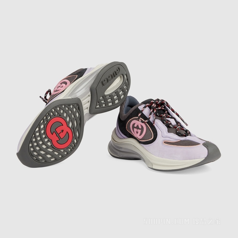 Gucci Run系列女士运动鞋 浅紫色绒面材质