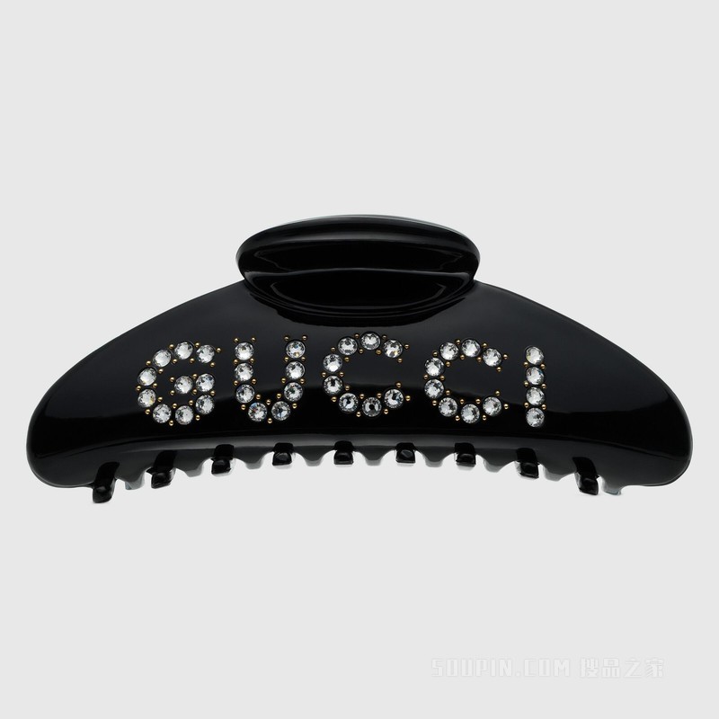 饰水晶“GUCCI”字样发夹 黑色树脂