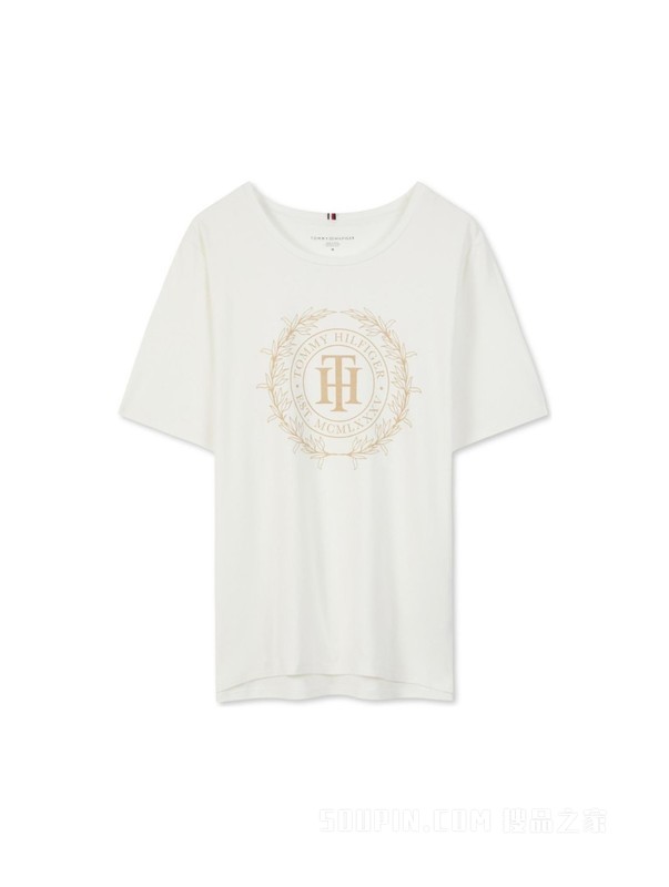 Adaptive23新款春夏女装时尚徽章印花合身短袖T恤76J4086