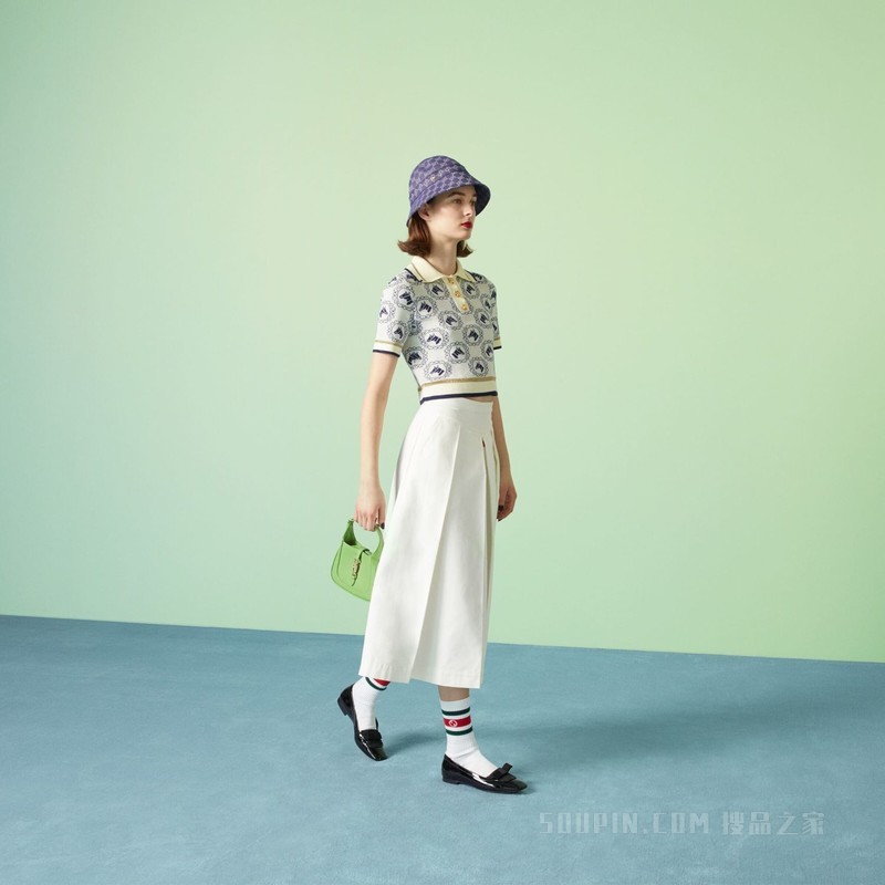 马术棉质提花Polo衫 白色和蓝色