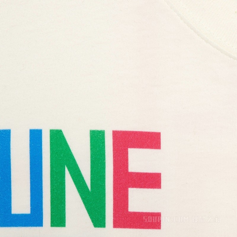 饰印花针织棉T恤 象牙白色