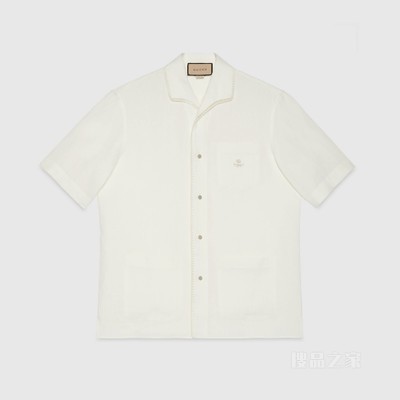 饰双G刺绣亚麻衬衫 白色