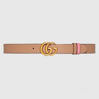 双G带扣双面腰带 米色和粉色皮革