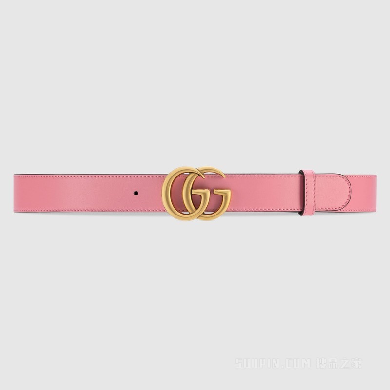 双G带扣双面窄版腰带 米色和乌木色Supreme帆布