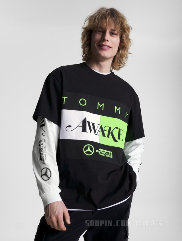 MBxAWAKE 23新款男女纯棉撞色刺绣徽标宽松版短袖T恤33422