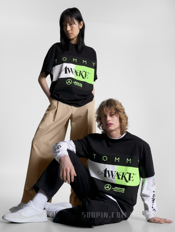 MBxAWAKE 23新款男女纯棉撞色刺绣徽标宽松版短袖T恤33422