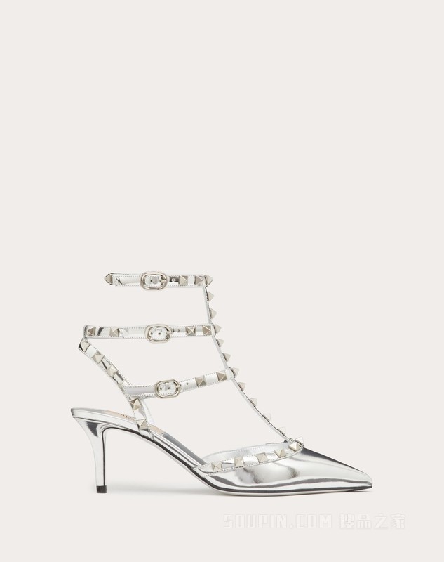 ROCKSTUD 镜面效果环绕式踝带铆钉高跟鞋（鞋跟高6.5厘米）
