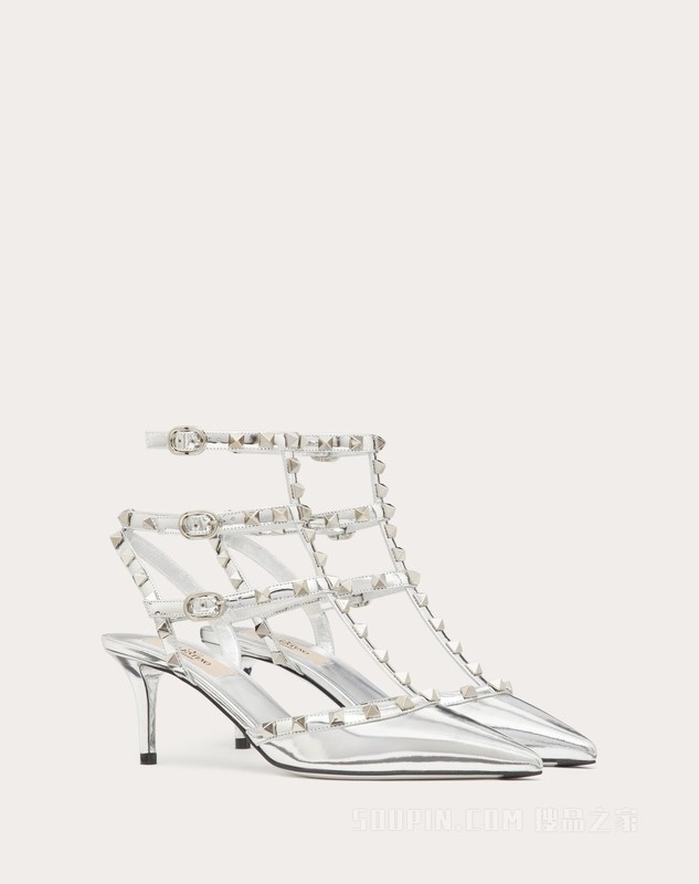 ROCKSTUD 镜面效果环绕式踝带铆钉高跟鞋（鞋跟高6.5厘米）