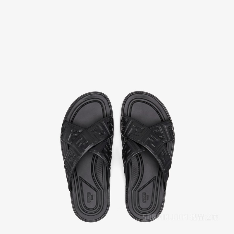 凉鞋 黑色皮质拖鞋