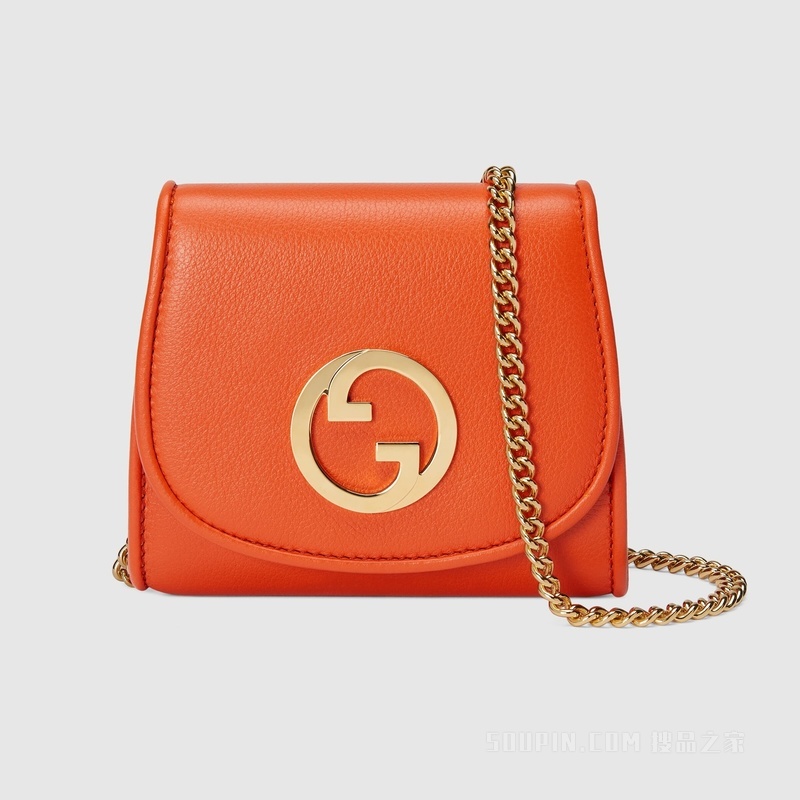 Gucci Blondie系列中号链条钱包 橙色皮革