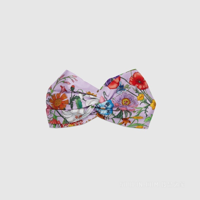 花卉印花真丝发带 紫色和彩色