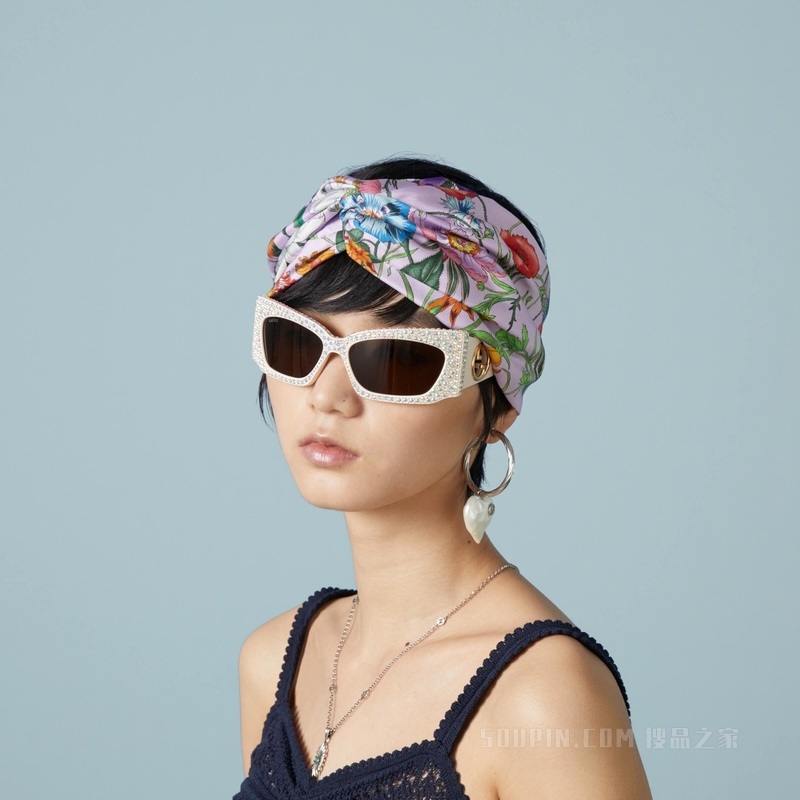 花卉印花真丝发带 紫色和彩色