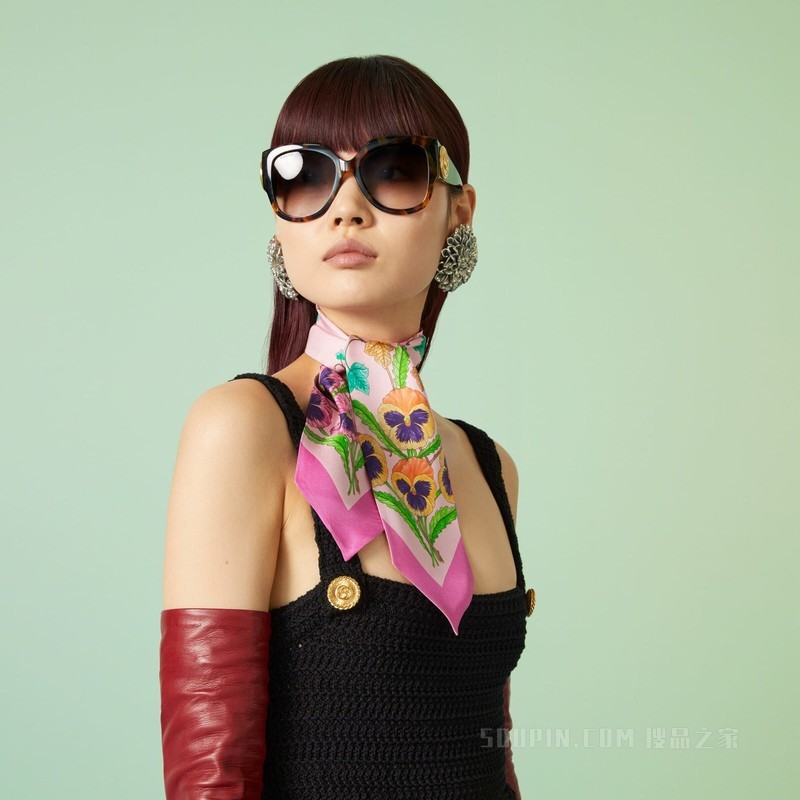 花卉印花真丝领结 粉色和彩色