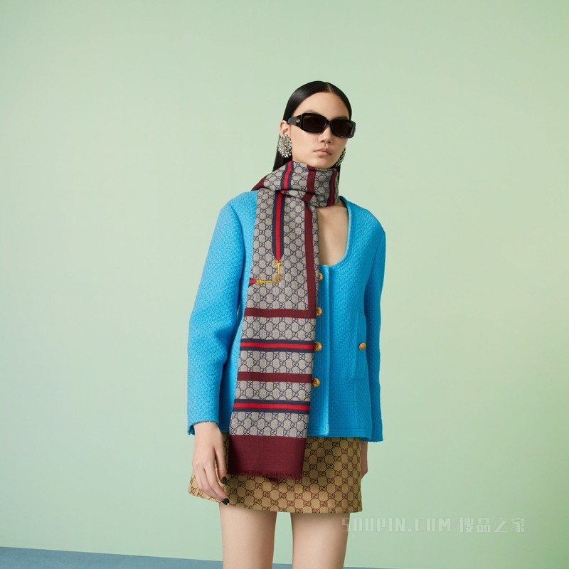 饰织带GG真丝羊毛混纺披肩 多色