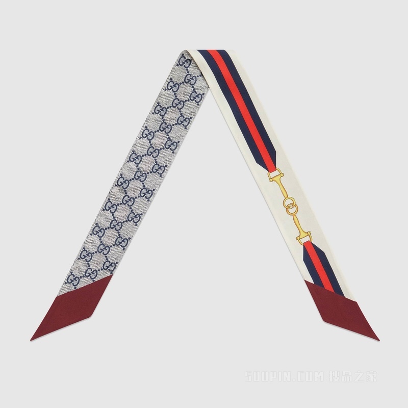 织带马衔扣印花真丝领结 蓝色