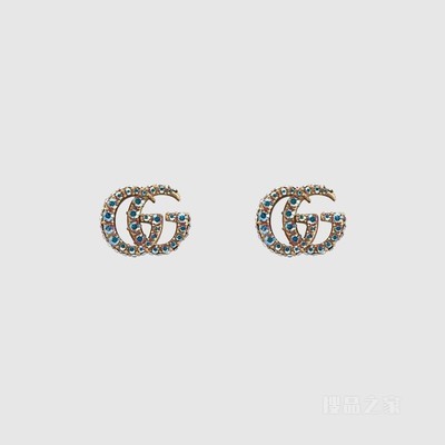 水晶双G耳环 古金色调金属