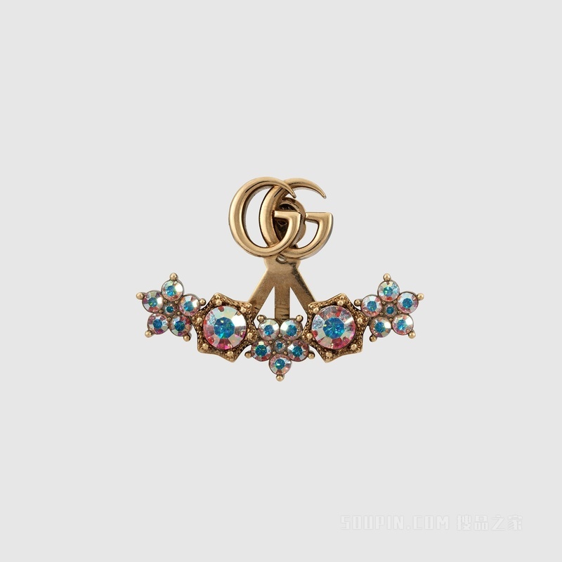 水晶双G单边耳环 古金色调金属