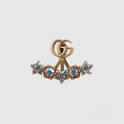 水晶双G单边耳环 古金色调金属