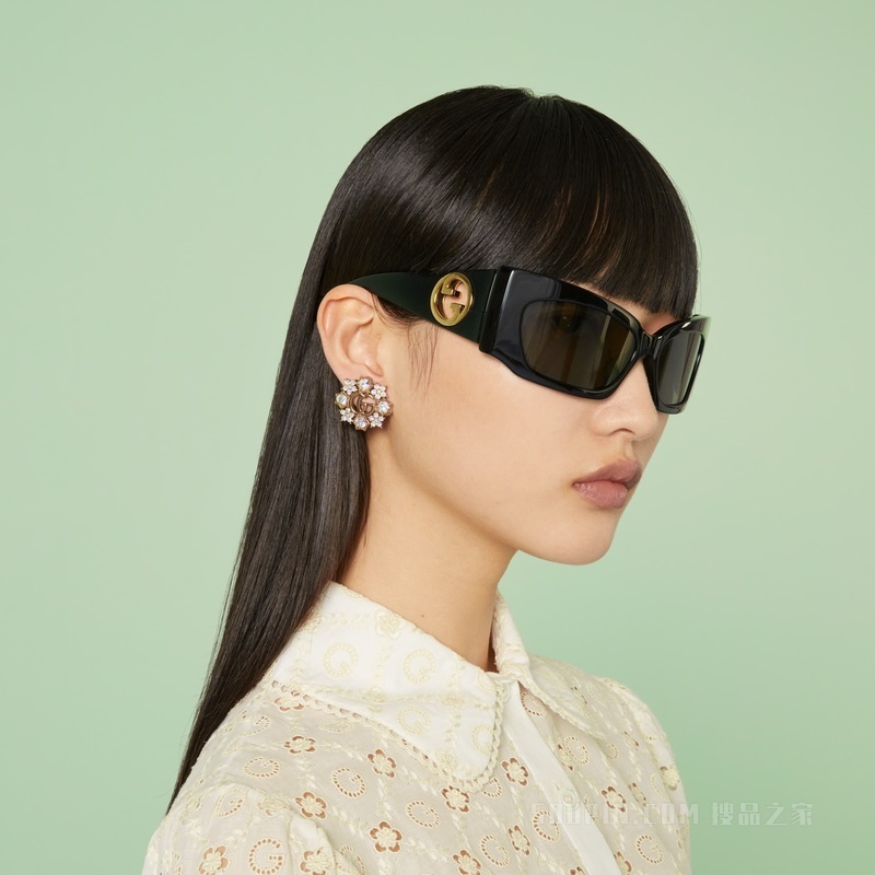 双G水晶花朵耳环 古金色调金属