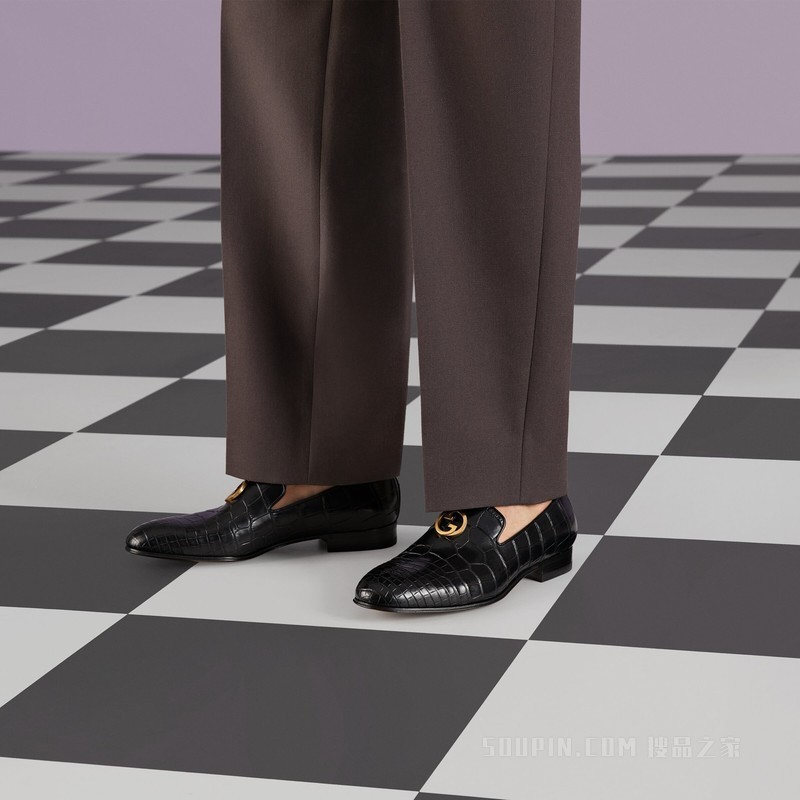 男士鳄鱼皮乐福鞋 黑色