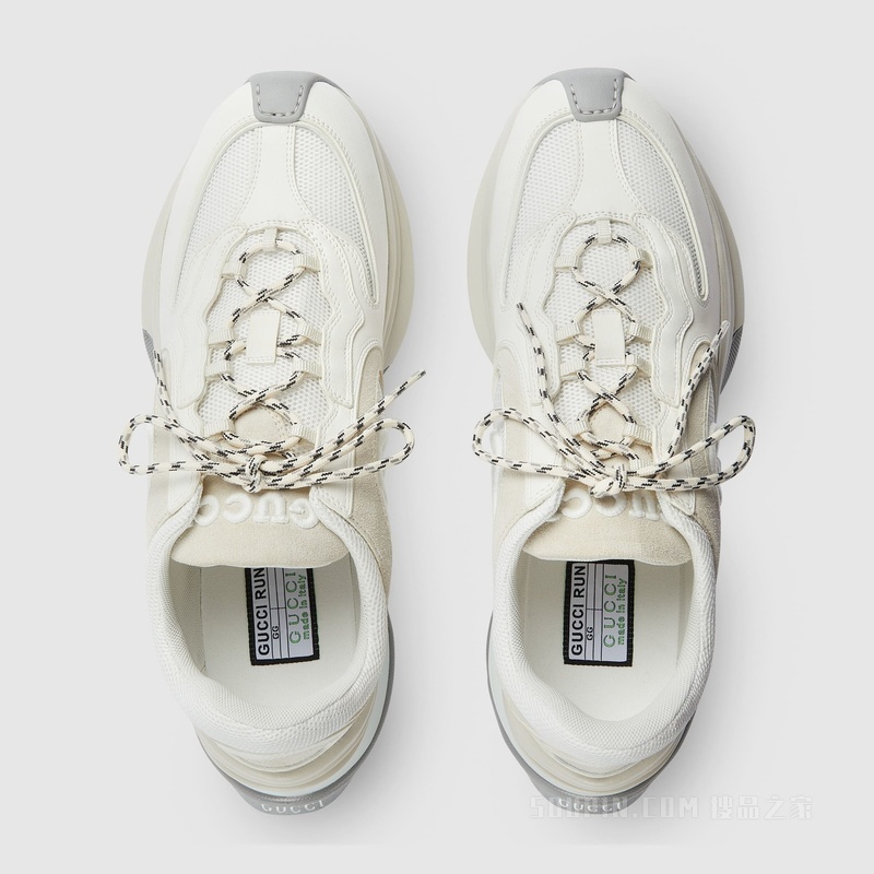 Gucci Run系列男士运动鞋 白色绒面材质