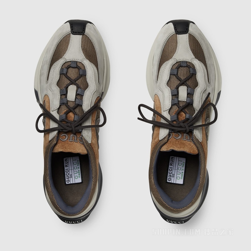 Gucci Run系列男士运动鞋 浅灰色绒面材质