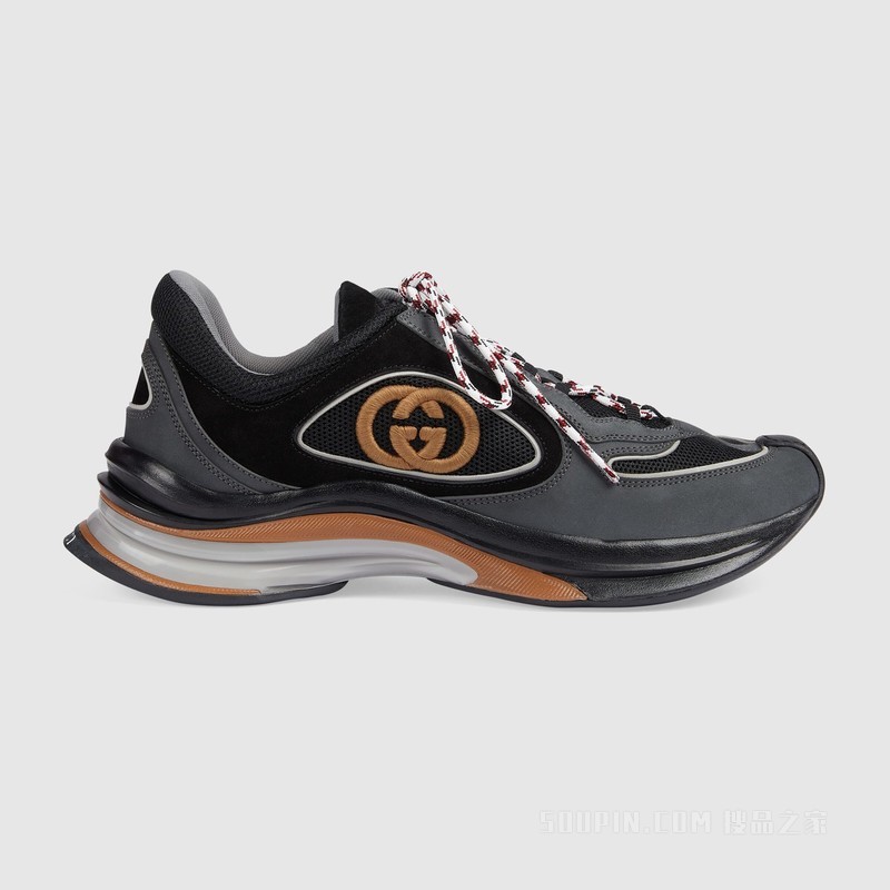 Gucci Run系列男士运动鞋 灰色绒面材质