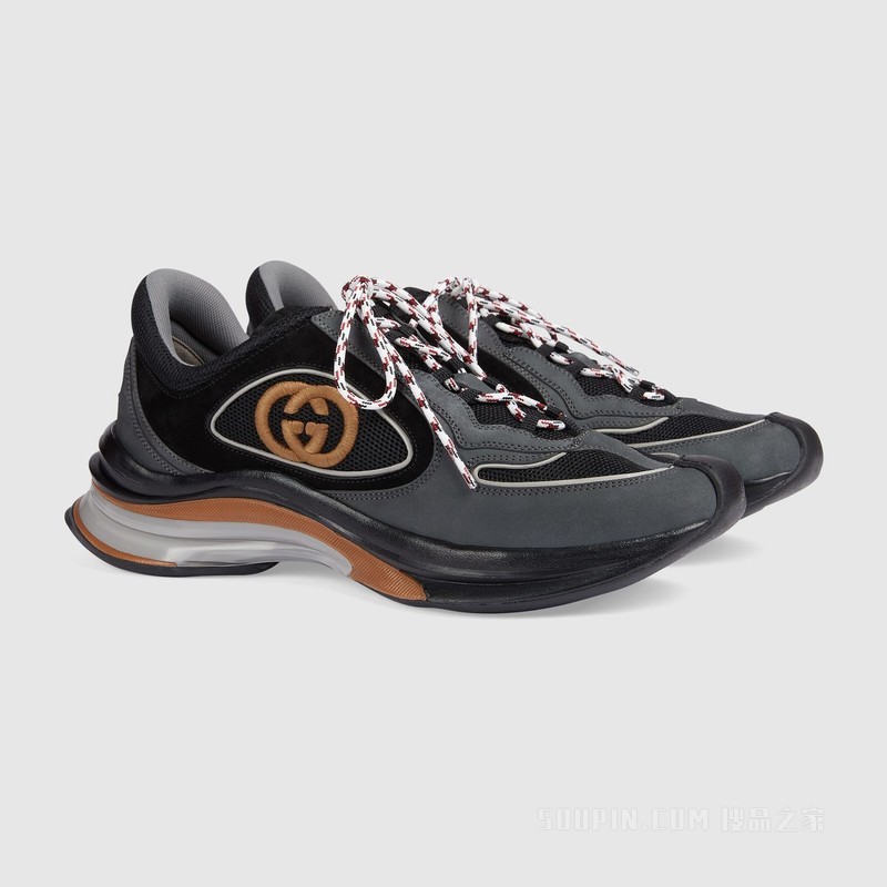 Gucci Run系列男士运动鞋 灰色绒面材质